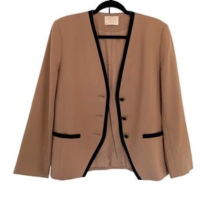 Vtg Pendleton Virgin Wool Blazer Tan Brown 3 Button Front Sz 8